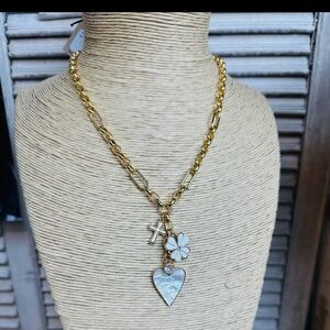 Pure Heart Gold Chain Necklace with Heart and Flower Charms